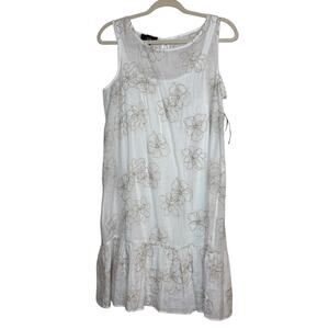 NWT AGB white gauze‎ lined dress with tan floral embroidery women's Small